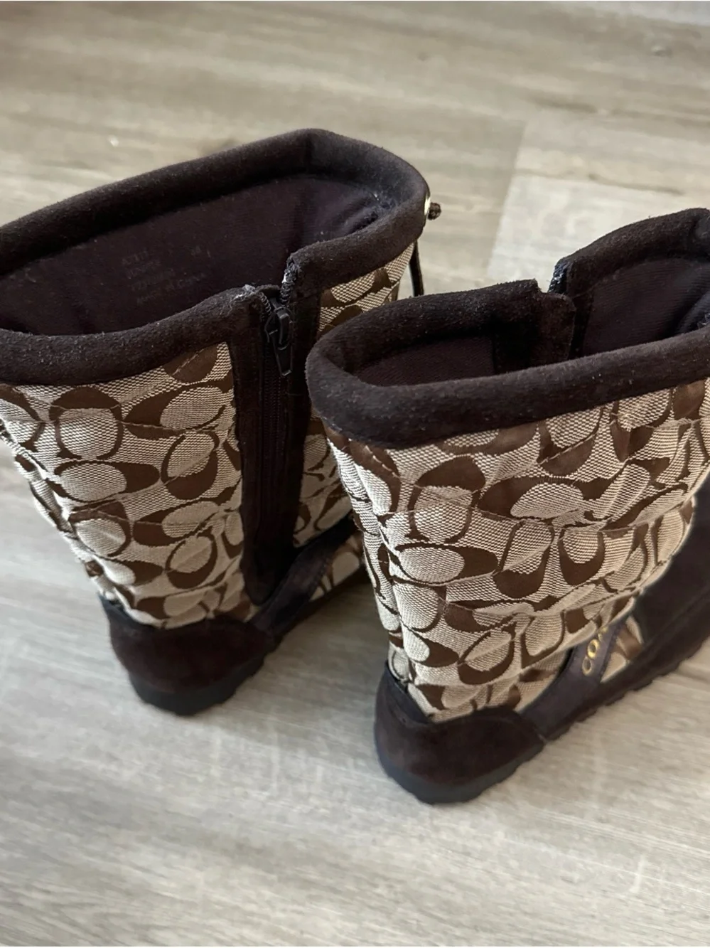 Coach Brown & Khaki Signature Canvas Suede Winter Boots